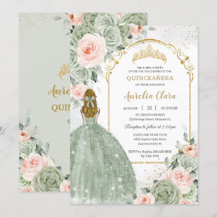 Invitation Sage Vert Blush Floral Or Quinceañera Sweet 16