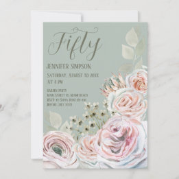 Invitation Sage vert Delicate aquarelle rose pâle fleurs