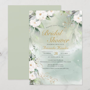 Invitation Sage Vert et blanc Floral Élégante Fête des mariée