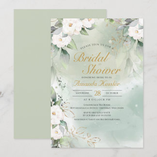 Invitation Sage Vert et blanc Floral Élégante Fête des mariée