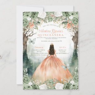 Invitation Sage Vert et Orange Quinceañera 15 Anos Fleurs