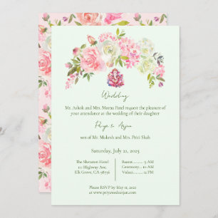 Invitation Sage Vert et rose Floral Mariage Hindu Ganesh