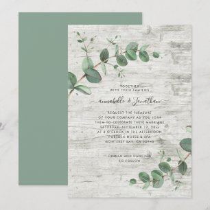 Invitation Sage vert Eucalyptus feuillage botanique bois blan
