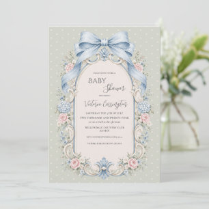 Invitation Sage Vert Fleurs Roses Baby Shower Vintage