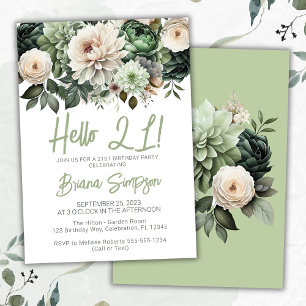 Invitation sage vert floral pour 21 ans