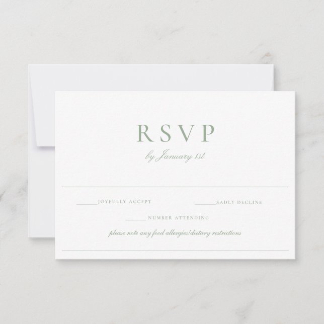 Invitation Sage Vert Mariage Aliments Allergie Régime Restric (Devant)
