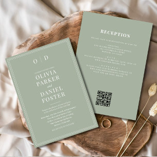 Invitation Sage vert minimaliste tout en un Mariage de code Q