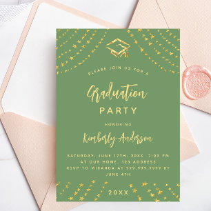 Invitation Sage vert or étoiles fête de graduation année mode