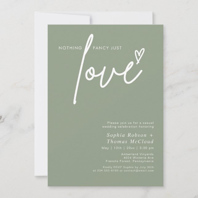 Invitation Sage Vert Rien De Fancy Just Love Mariage (Devant)