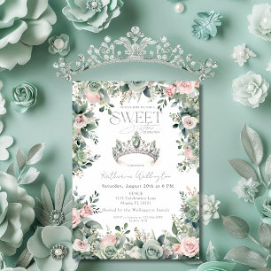Invitation Sage Vert rose Floral Tiara Crown Silver Sweet 16