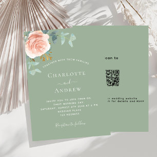 Invitation Sage vert rose or blush QR RSVP détails mariage