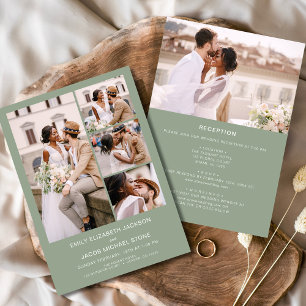 Invitation Sage Vert tout en un minimaliste Mariage photo