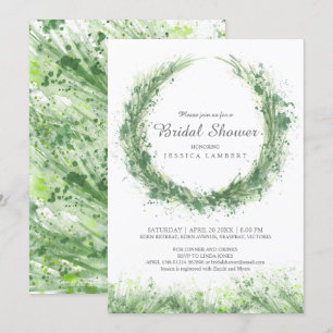 Invitation Sage vert verdure aquarelle herbe nuptiale douche