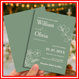 Invitation Sage Vert verdure Boho Floral Mariage
