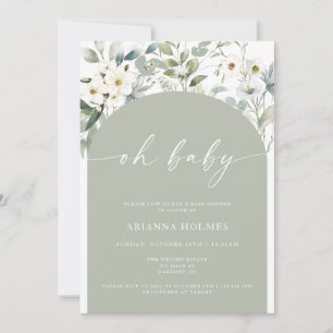 Invitation Sage Vert verdure Bonjour Baby shower