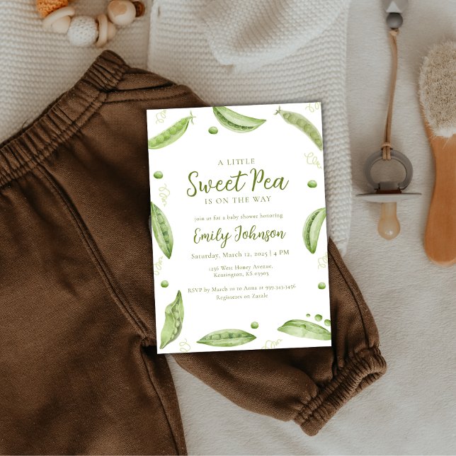 Invitation Sage Vert Vert Vert Vert Vert Pois Doux Dans Baby  (Sage Green Greenery Sweet Pea In Pod Baby Shower Invitation)