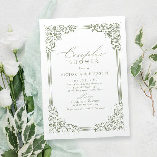 Invitation Sage Vert Vintage Cadre Élégant Couples Douche Cou