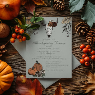 Invitation Sage Western Thanksgiving Cow Skull Fall Harvest