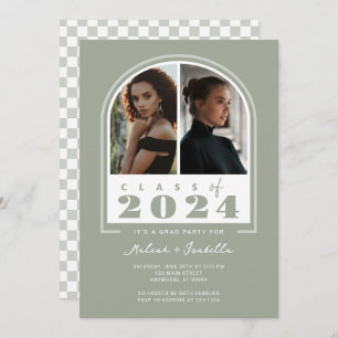 Invitation Sage White Arch Retro 2024 Photo Graduation Party