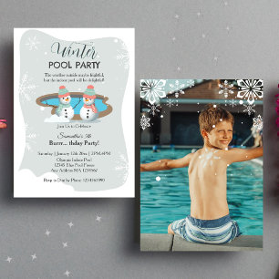 Invitation Sage Winter Pool Photo fête d'anniversaire