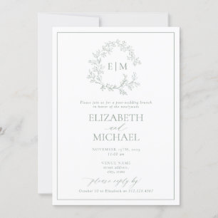 Invitation SageGreen Crest Monogramme Post Mariage Brunch