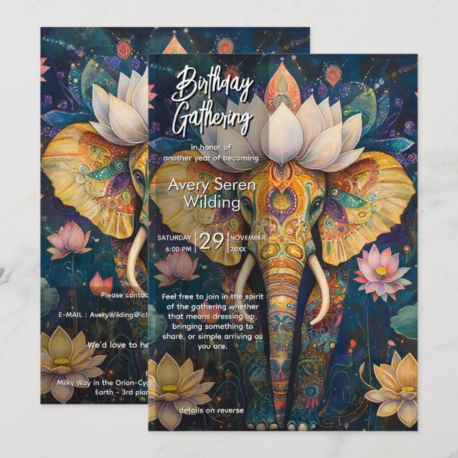 Invitation Sagesse Antique | Conception d'Éléphant (Devant / Derrière)