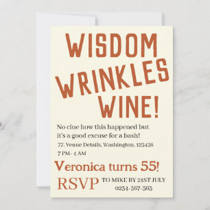 Invitation Sagesse personnalisée rides vin drôle anniversaire