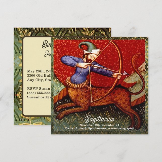 Invitation Sagittarius Horoscope Zodiac Art médiéval Annivers (Devant / Derrière)