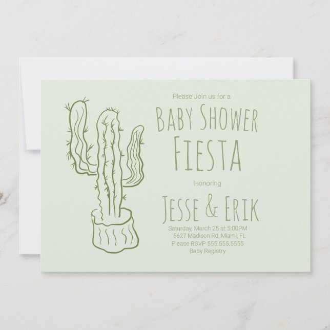 Invitation Saguaro Cactus Baby shower vert à main tiré (Devant)