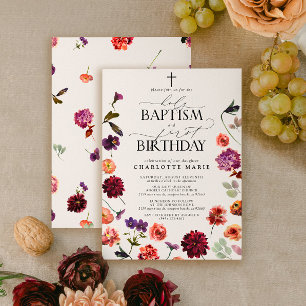 Invitation Saint Baptême et 1er Anniversaire Floral