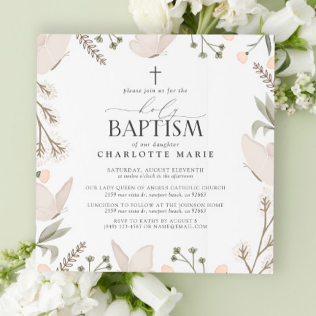 Invitation Saint-Baptême Papillons Aquarelle Floral Neutre (Holy Baptism Invitation!)
