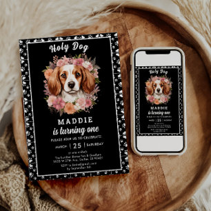 Invitation Saint Chien, je suis un ! Chien fille 1er annivers