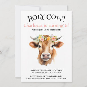 Invitation Saint-Cow Jersey Vache Floral Fille Anniversaire