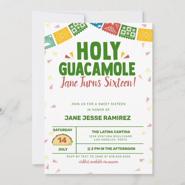 Invitation Saint-Guacamole 16ème anniversaire Fiesta (Devant)