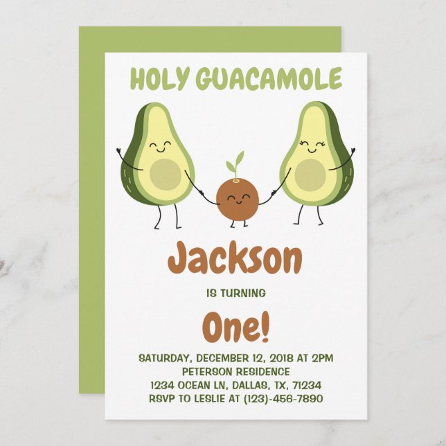 Invitation Saint Guacamole Avocado fête d'anniversaire (Devant / Derrière)