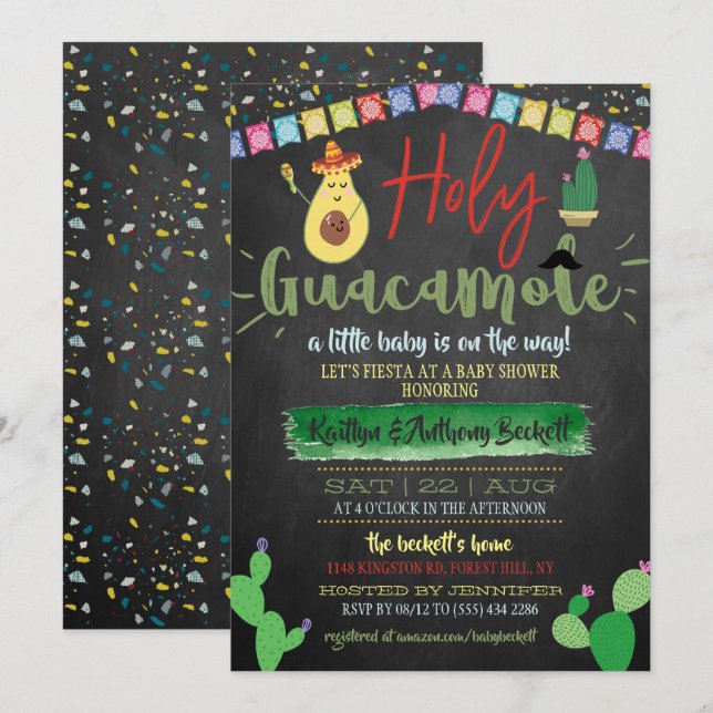 Invitation Saint-Guacamole Baby shower mexicain Fiesta Coed (Devant / Derrière)