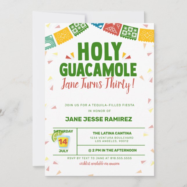 Invitation Saint-Guacamole fête du 30e anniversaire (Devant)