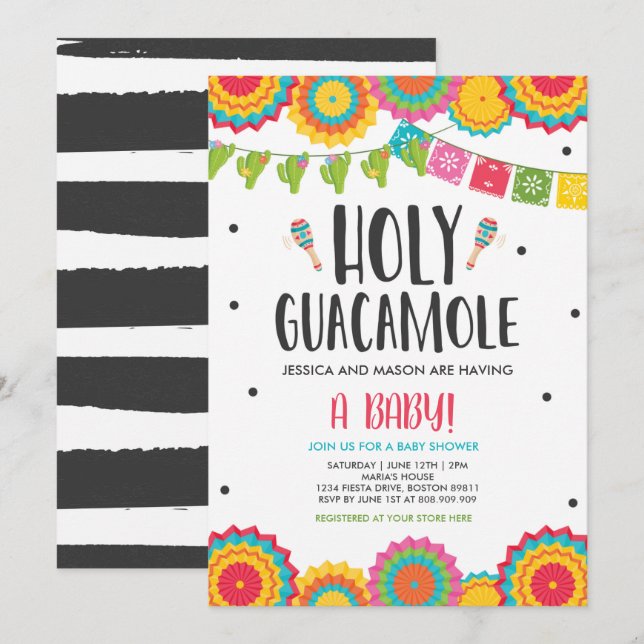 Invitation Saint Guacamole Fiesta Baby shower Cactus (Devant / Derrière)