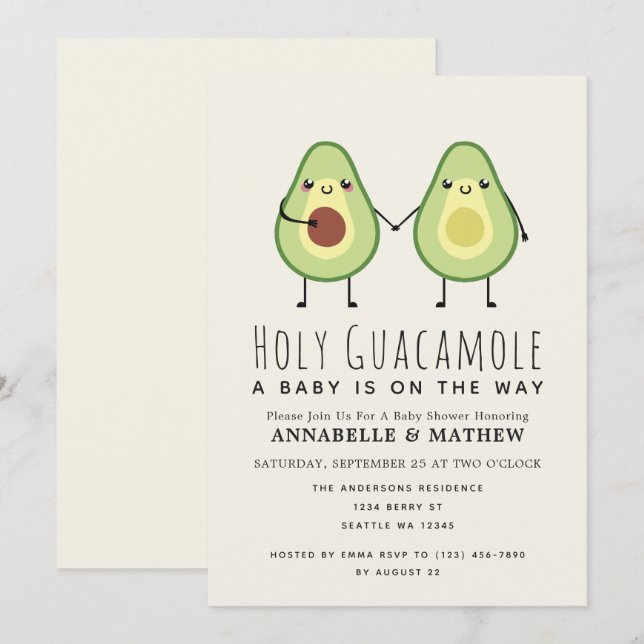 Invitation Saint Guacamole mignonne Avocado Couples bébé (Devant / Derrière)