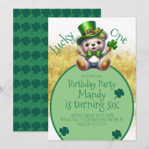 Invitation Saint-Patrick’s Day Bear Cute Gold Anniversaire Lu