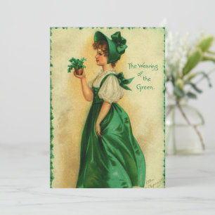 Invitation Saint-Patrick vintage Lass portant du vert
