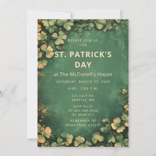 Invitation Saint-Patrick Vintage Rustique Vert Shamrock Or Jo