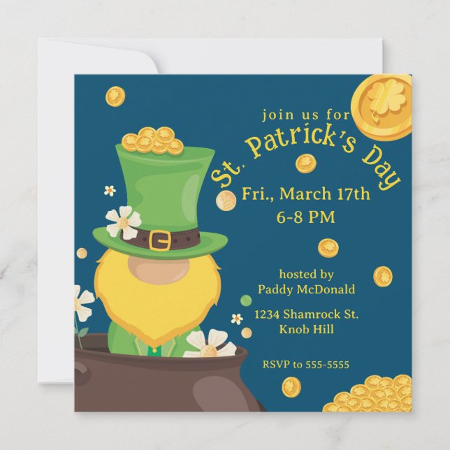 Invitation Saint Patrick's Day Leprechaun en Pot d'Or (Devant)