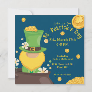 Invitation Saint Patrick's Day Leprechaun en Pot d'Or