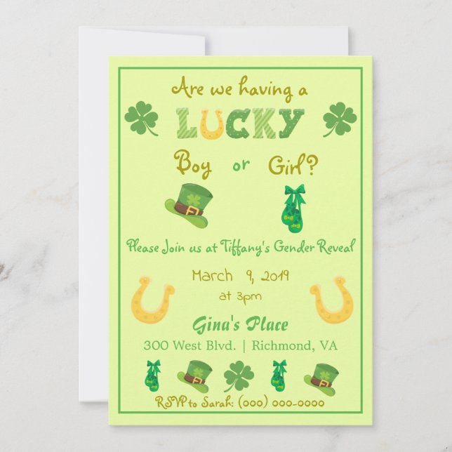 Invitation Saint Patrick's Day Lucky Clover Genre Reveal (Devant)