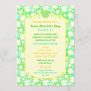Invitation Saint Patrick's Day Party Élégants Shamrocks rétro