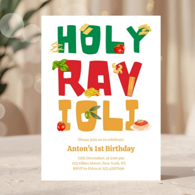 Invitation Saint Ravioli Pâtes Italiennes Thème Anniversaire (holy ravioli adult birthday party, italian birthday party, pasta birthday party, italian restaurant )
