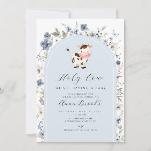 Invitation Saint Vache bleu fleurs garçon Baby shower