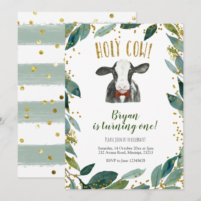 Invitation Saint-Vache Boy Farm verdure Anniversaire Invitati (Devant / Derrière)