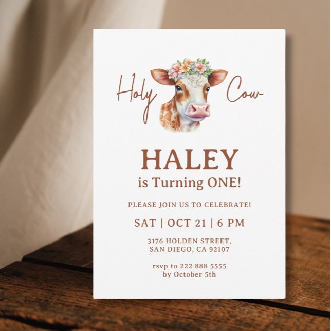 Invitation Saint Vache Brown Rustique Chic 1er bébé anniversa (Créateur téléchargé)